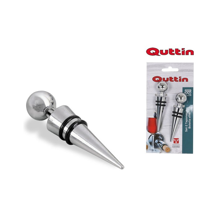 SET 2 TAPONES INOX BOTELLA VINO QUTTIN - Imagen 1