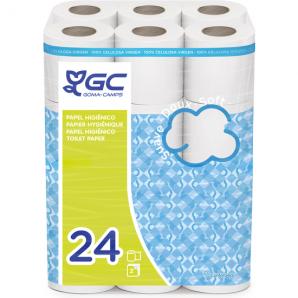 Gc papel higiénico doméstico, de celulosa virgen: 24 rollos de 14 m. c/u; 336 metros totales de papel de baño