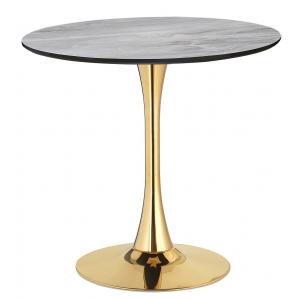Mesa tul, base de metal dorada, tapa laminada, 90 cms de diámetro