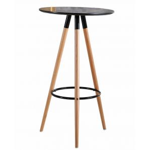 Mesa otilia new, alta, madera, tapa negra de 60 cms de diámetro