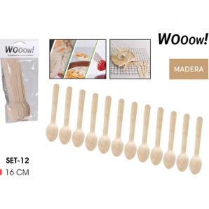 Set 12 cucharas desechables madera-wooow