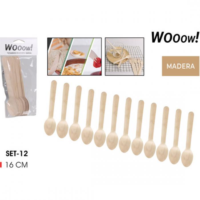 Set 12 cucharas desechables madera-wooow