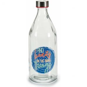 Botella cristal frases 1 litro tapón acero 25x9
