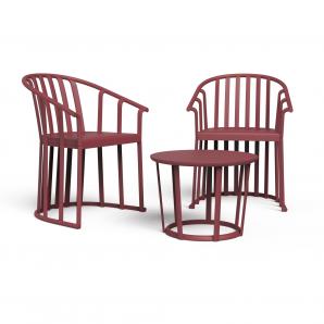 RESOL RAFF Set 2+1 Silla Con Brazos-Mesa Interior, Exterior Burdeos