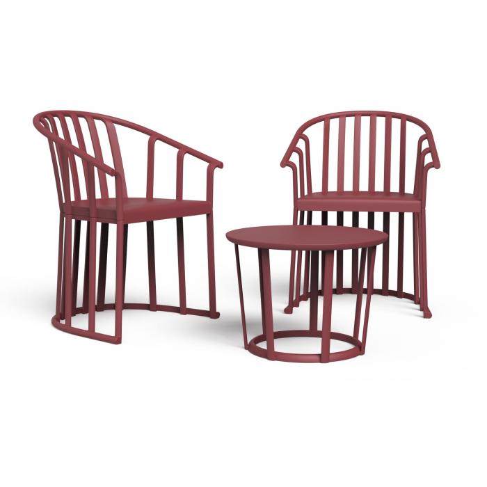 RESOL RAFF Set 2+1 Silla Con Brazos-Mesa Interior, Exterior Burdeos