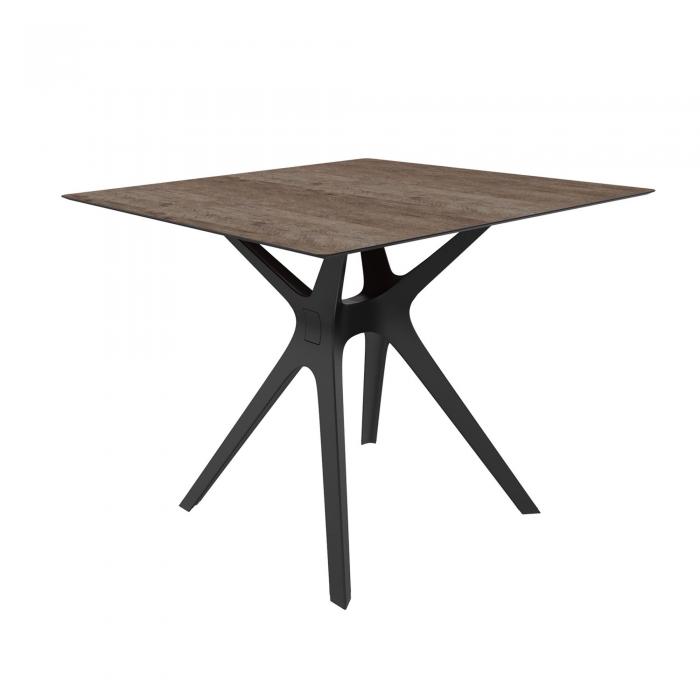 RESOL VELA S Mesa Cuadrada Interior, Exterior 90x90 Pie Negro - Tablero Roble ceniza