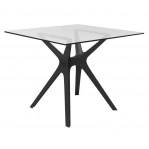 RESOL VELA S Mesa Cuadrada Interior, Exterior 90x90 Pie Negro - Tablero Cristal