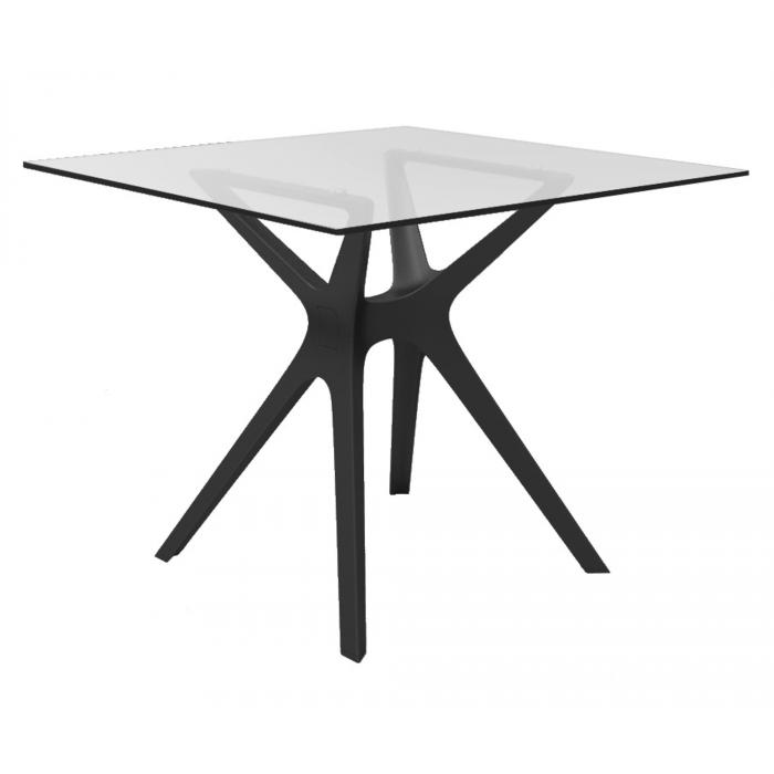 RESOL VELA S Mesa Cuadrada Interior, Exterior 90x90 Pie Negro - Tablero Cristal