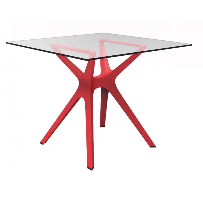 RESOL VELA S Mesa Cuadrada Interior, Exterior 90x90 Pie Rojo - Tablero Cristal