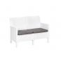 Set adriático, 2 sillones + sofá 2 plazas + mesa, polipropileno blanco, cojines incluidos
