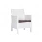 Set adriático, 2 sillones + sofá 3 plazas + mesa, polipropileno blanco, cojines incluidos