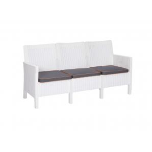 Set adriático, 2 sillones + sofá 3 plazas + mesa, polipropileno blanco, cojines incluidos