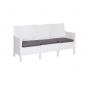Set adriático, 2 sillones + sofá 3 plazas + mesa, polipropileno blanco, cojines incluidos