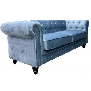 Sofá chester premium, 3 plazas, tapizado velvet dusky azul