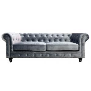 Sofá chester premium, 3 plazas, tapizado velvet gris