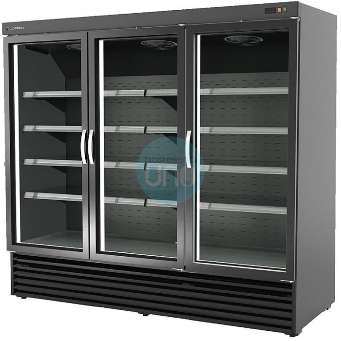 Armario Refrigerado Expositor, 3 Puertas, Negro Dentro y Fuera, Fondo 86 cm, Coreco RVC2003NN