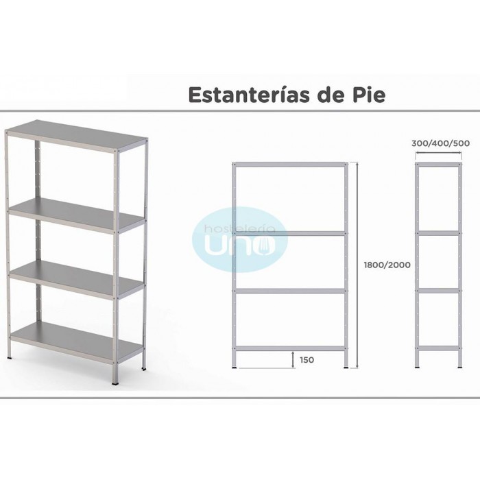 Estanteria acero inoxidable estantes lisos fondo 40