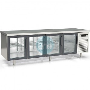 Mesa Mostrador Refrigerada, 2,5 Metros Ancho, 4 Puertas Cristal, Fondo 80 cm, Coreco MRPV-250
