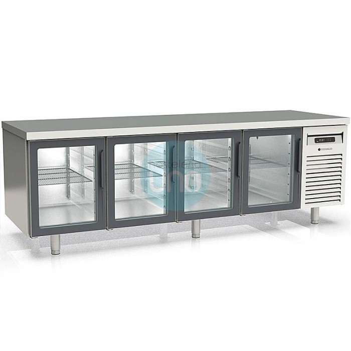 Mesa Mostrador Refrigerada, 2,5 Metros Ancho, 4 Puertas Cristal, Fondo 80 cm, Coreco MRPV-250