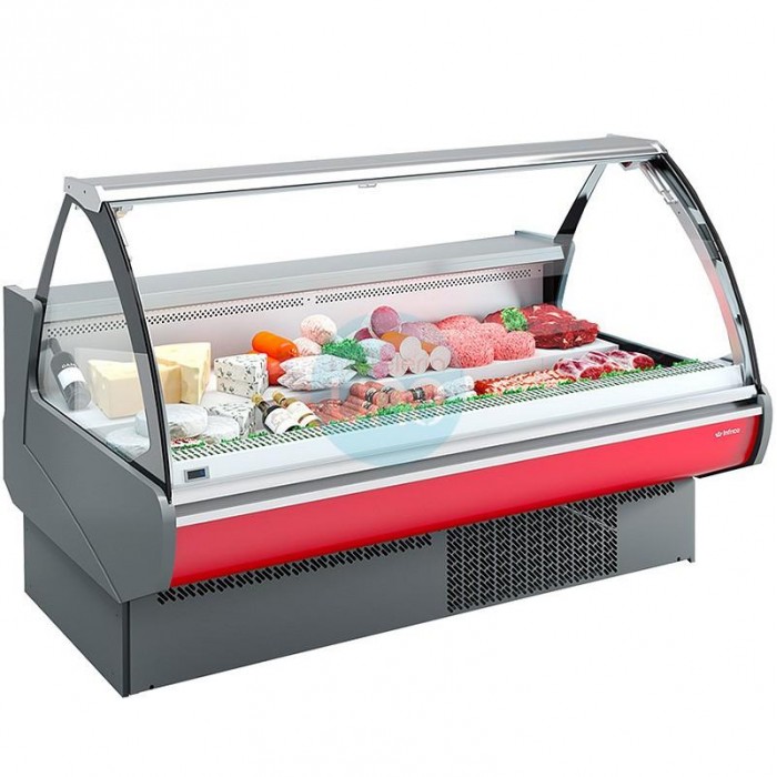 Vitrina Charcutera Roja, Cristal Curvo, 1,5 Metros Ancho, INFRICO VEU 15RU