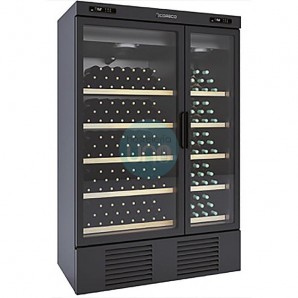 Armario Expositor de Vinos Vertical, 2 Zonas de Temperatura independientes, 216 Botellas, 2 Puertas Batientes, Coreco CAGMW-125