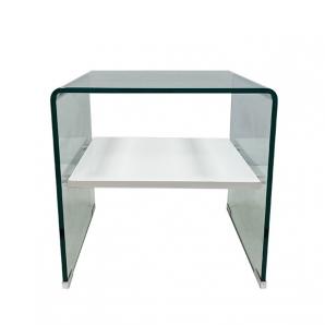 Mesa corin, cristal curvado, estante blanco 50x45 cms