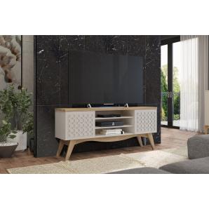 Mueble tv liz, blanco roto y cedro, 160 cms.