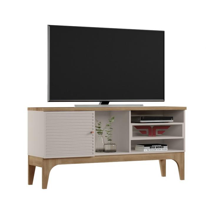 Mueble tv veneza, blanco roto y cedro, 136 cms.