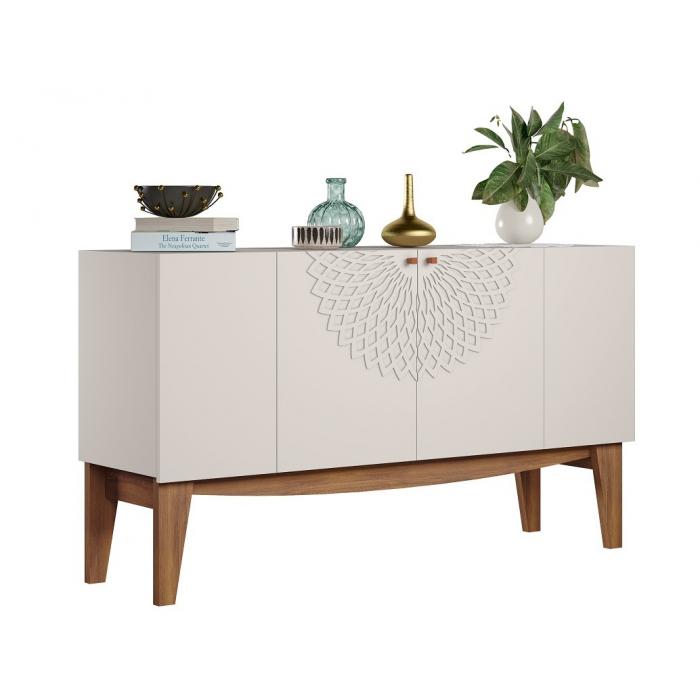 Buffet jade, 4 puertas, matte y blanco roto, 136 cms.