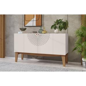 Buffet jade, 4 puertas, matte y blanco roto, 136 cms.