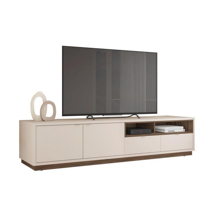 Mueble tv isis, blanco roto y nogal, 218 cms.