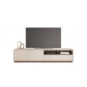 Mueble tv isis, blanco roto y nogal, 218 cms.