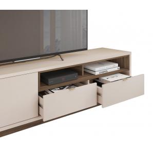 Mueble tv isis, blanco roto y nogal, 218 cms.