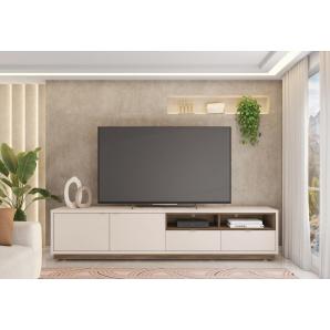 Mueble tv isis, blanco roto y nogal, 218 cms.