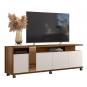 Mueble tv new cristal, nogal y blanco roto, 183 cms.