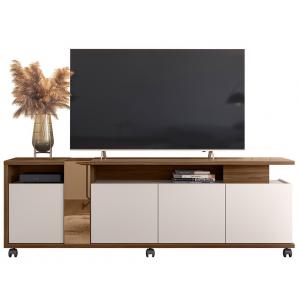 Mueble tv new cristal, nogal y blanco roto, 183 cms.