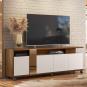 Mueble tv new cristal, nogal y blanco roto, 183 cms.