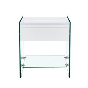 Mesa darling, cristal templado, cajón blanco, 45 x 45 cms