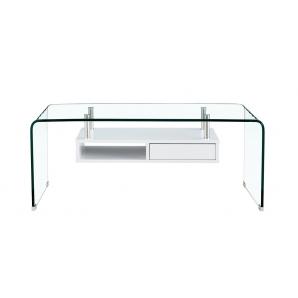 Mesa newark, baja, estante blanco, cristal curvado, 110 x 60 cms