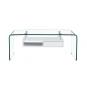 Mesa newark, baja, estante blanco, cristal curvado, 110 x 60 cms