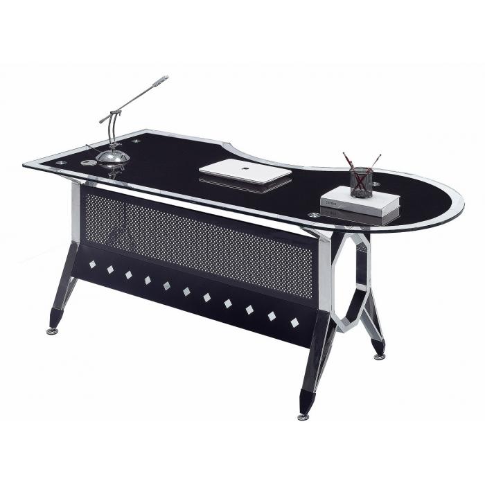 Mesa de oficina cologne, forma a izquierda, vidrio templado negro, 180 x 85 cms