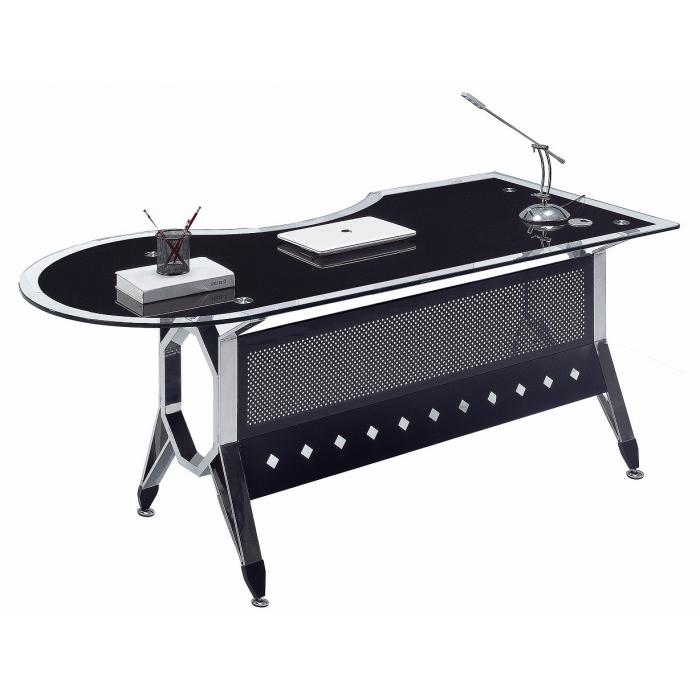 Mesa de oficina cologne, forma a derecha, vidrio templado negro, 180 x 85 cms