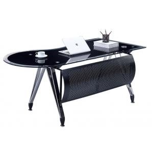 Mesa de oficina magna, forma a derecha, vidrio templado negro, 180 x 85 cms