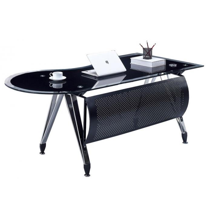 Mesa de oficina magna, forma a derecha, vidrio templado negro, 180 x 85 cms