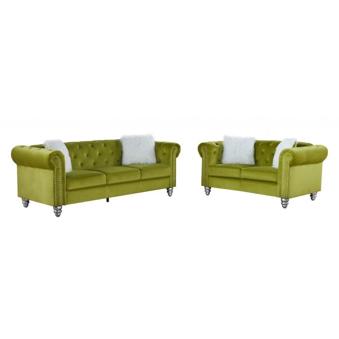 Set sofás chester style, 3 +2 plazas, tapizado velvet verde 38