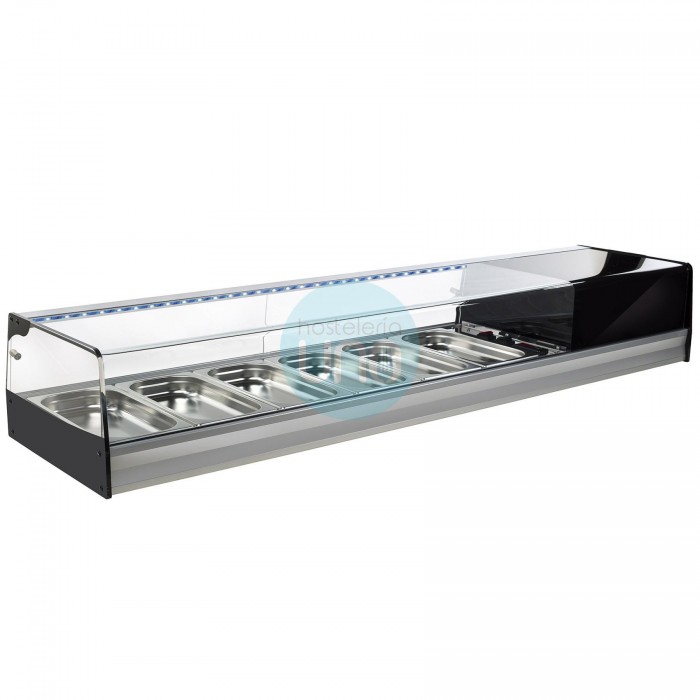 Vitrina de Tapas Refrigerada, 1,2 Metros Ancho, 4 Cubetas, Cristal Recto, Puertas Correderas, LED, VG20RF4