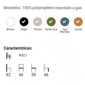 Silla Apilable color Tórtola, Polipropileno inyectado a Gas, de Exterior - BARS1.TÓRTOLA