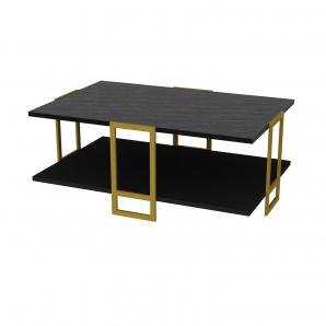 Mesa baja siena, biiaminado mármol negro, con metal dorado 91,5 cms.