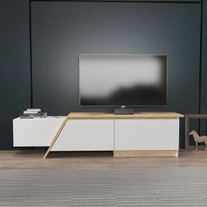 Mueble de tv prudence, biiaminado blanco con roble, 180 cms.