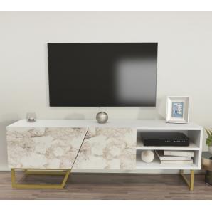 Mueble de tv marcus, biiaminado mármol blanco, 150 cms.